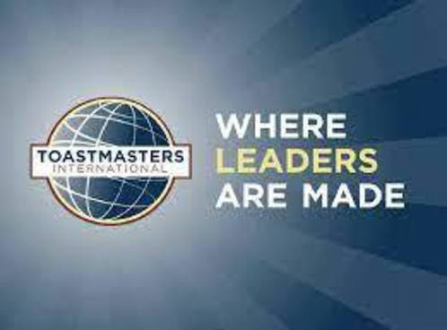 Toastmasters International logo of a globe on a blue sunburst background with the text Where Leaders Are Made