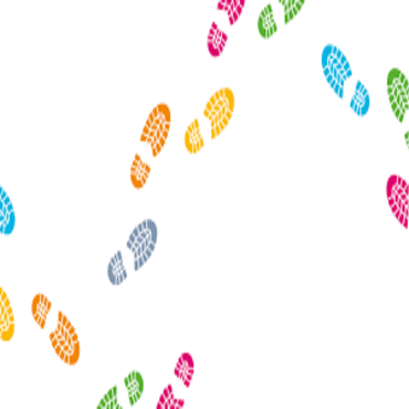 Multicolored footprints on a white background